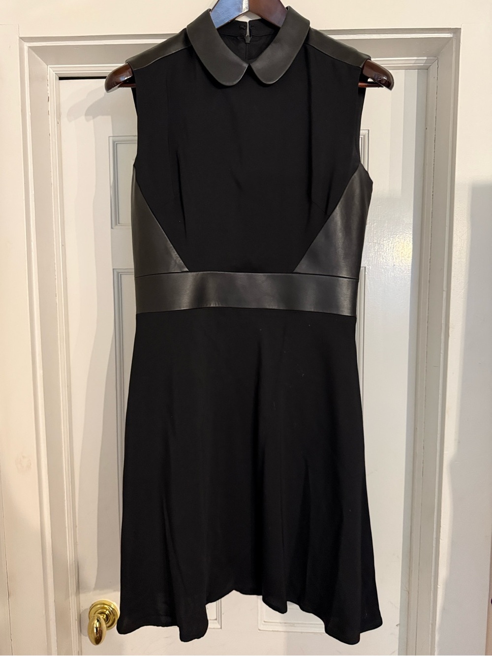 The Kooples Black Sleeveless A-Line Dress with Faux-Leather Details